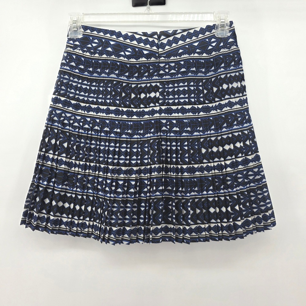 J.Crew Pleated Mini Skirt Blue Black Geometric Print Womens 0 Casual Office - Picture 2 of 7